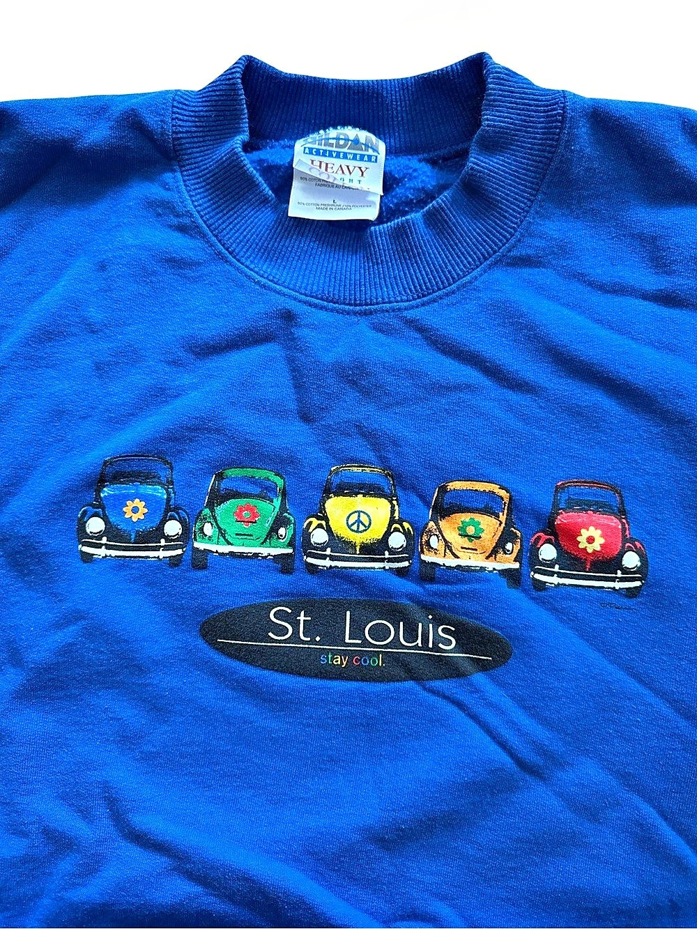 Vintage St Louis Bettle Bug Car Sweatshirt Women’s/Unisex Large Hippie Peace